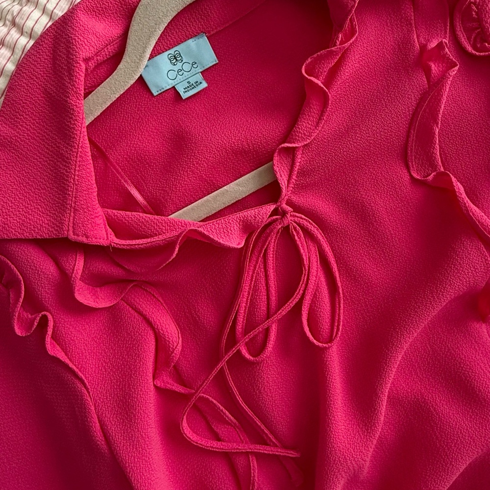 CeCe Fuchsia Ruffle Trim Top - Picture 3 of 11